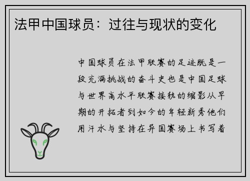 法甲中国球员：过往与现状的变化