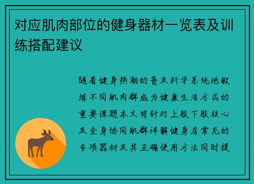对应肌肉部位的健身器材一览表及训练搭配建议