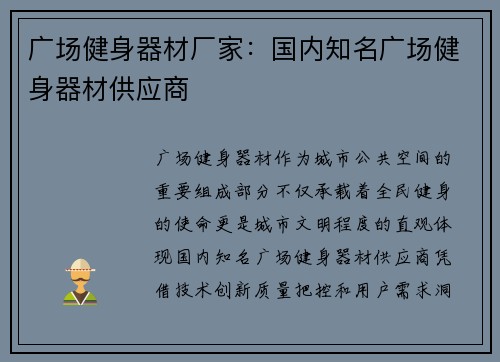 广场健身器材厂家：国内知名广场健身器材供应商