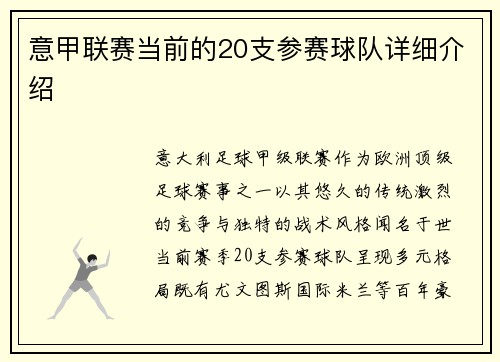 意甲联赛当前的20支参赛球队详细介绍