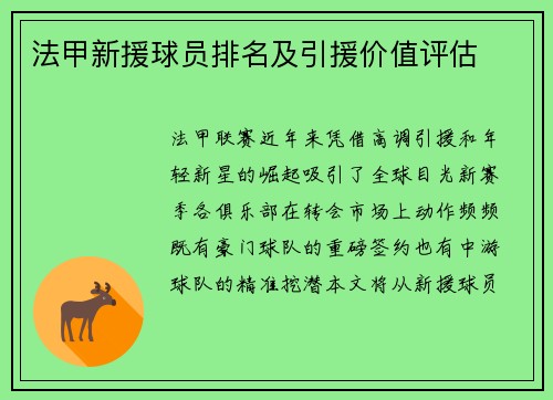 法甲新援球员排名及引援价值评估