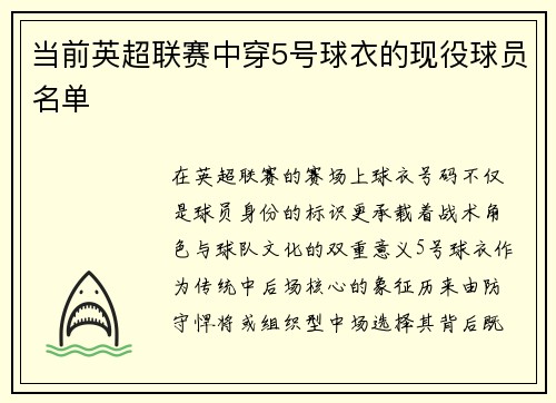 当前英超联赛中穿5号球衣的现役球员名单